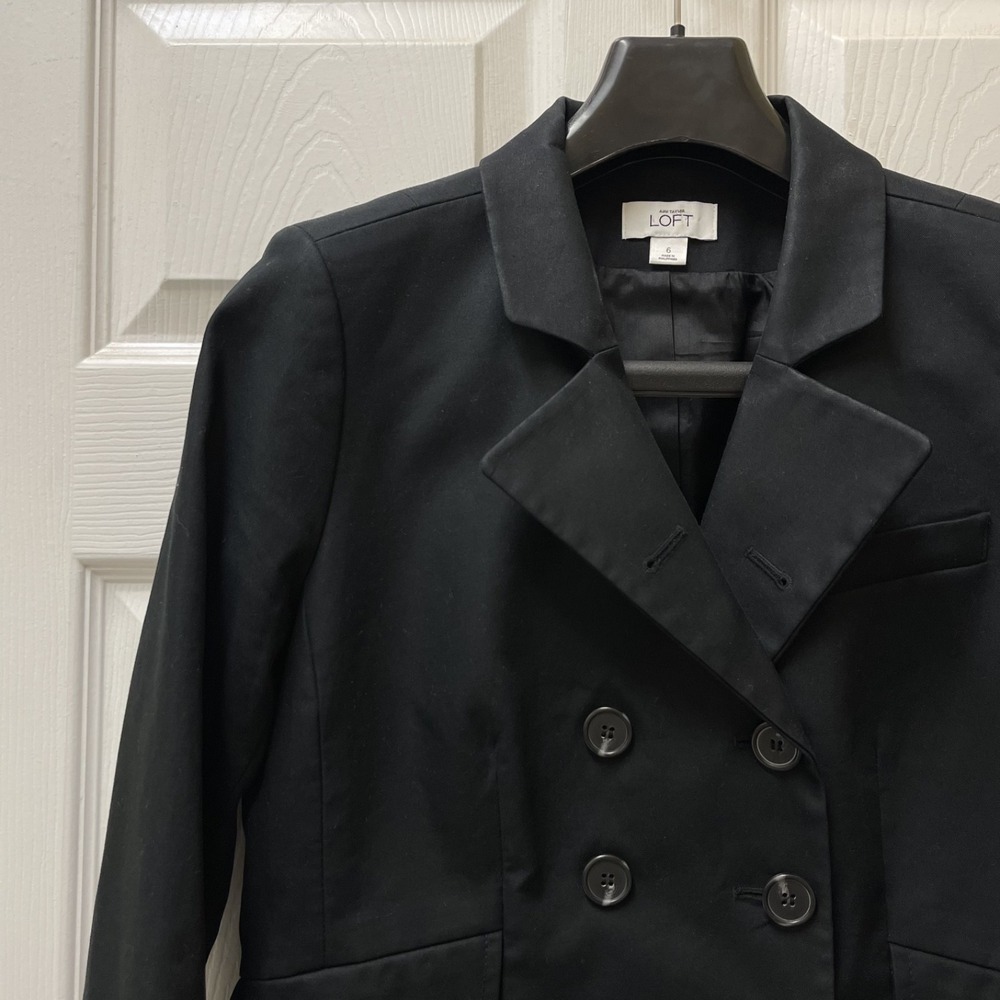 Ann Taylor Loft Womens Size 6 Black Blazer Double Breasted Long Sleeve Career